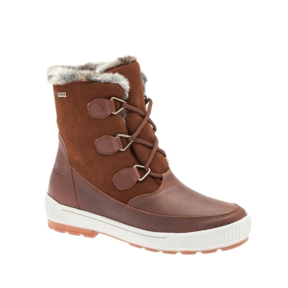 Tara M. Wilson Fur Lined Brown Leather Lace-up Boots Size 7 Waterproof - Picture 2 of 8